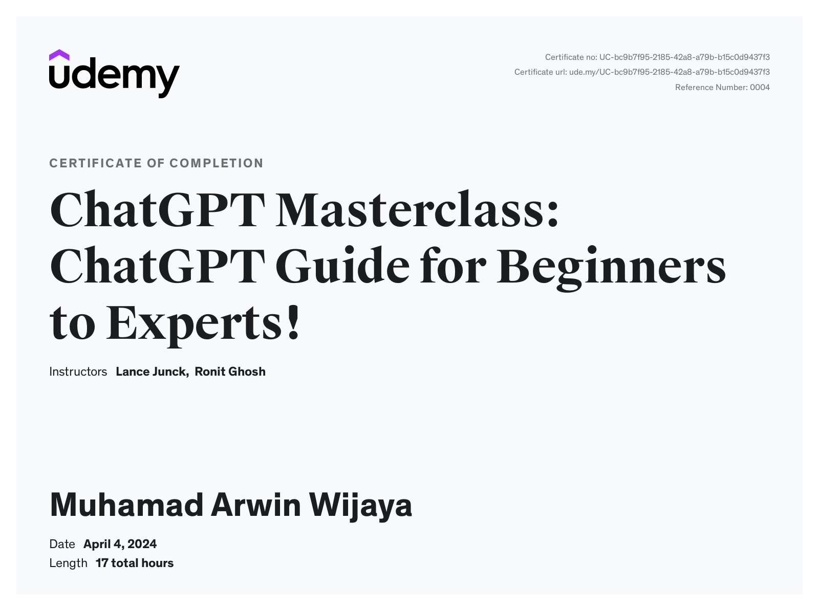 ChatGPT Masterclass: ChatGPT Guide for Beginners to Experts! Udemy Certificate 2024