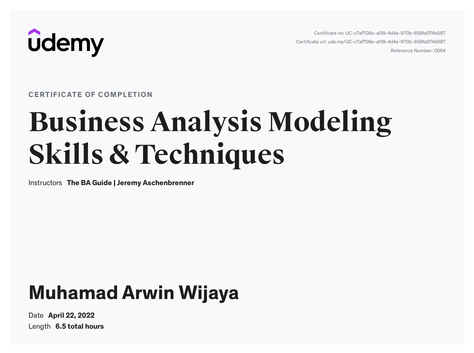 Business Analysis Modeling Skills & Techniques Udemy Certificate 2022