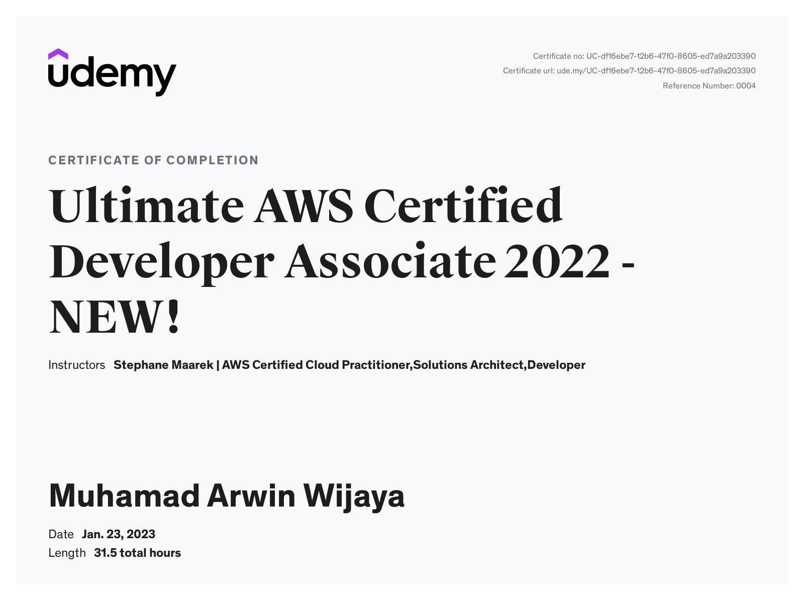 Ultimate AWS Certified Developer Associate 2022 - NEW! Udemy Certificate 2023